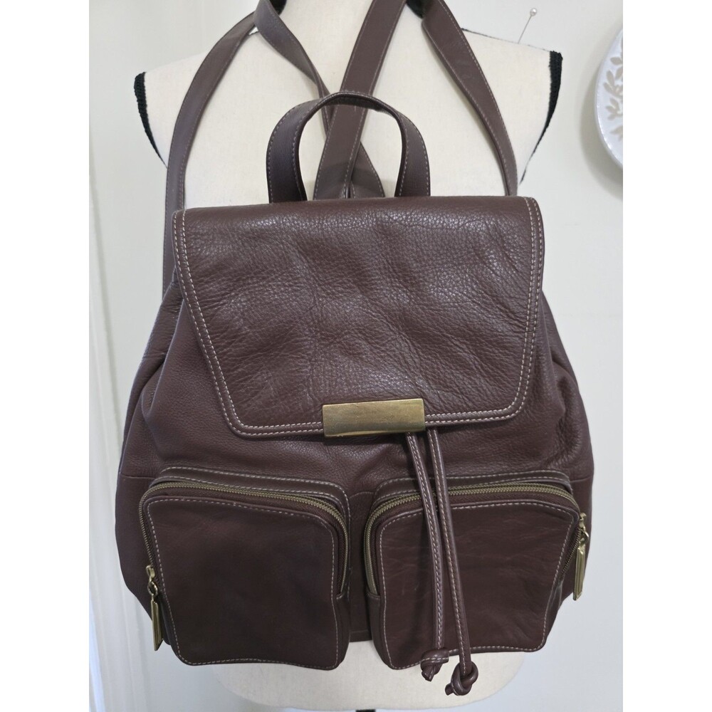 Vintage GIANNI BERNINI Brown Genuine Leather BACKPACK Purse w/Adjust. Straps EuC